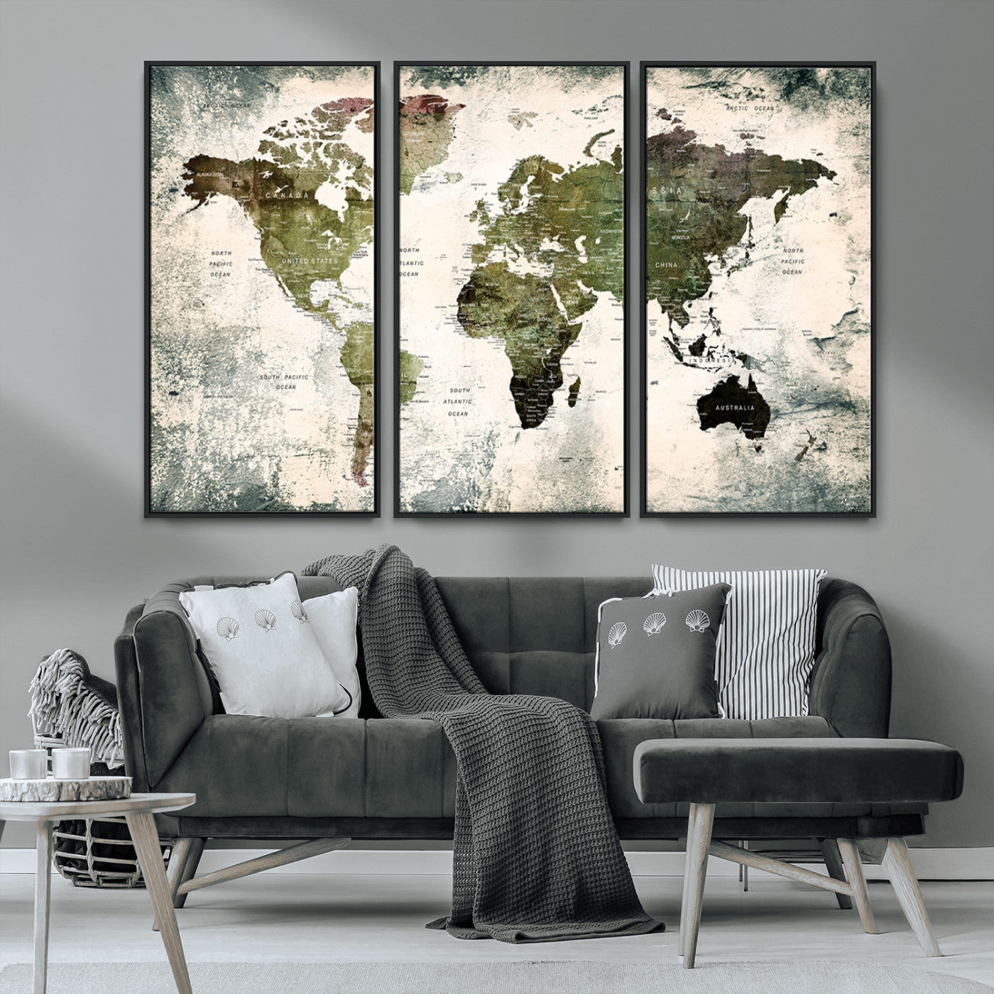 MGV-FC-48X32-3P - Push Pin World Map Canvas Print – Framed Wall Art for Couples to Track Their Travels – Anniversary