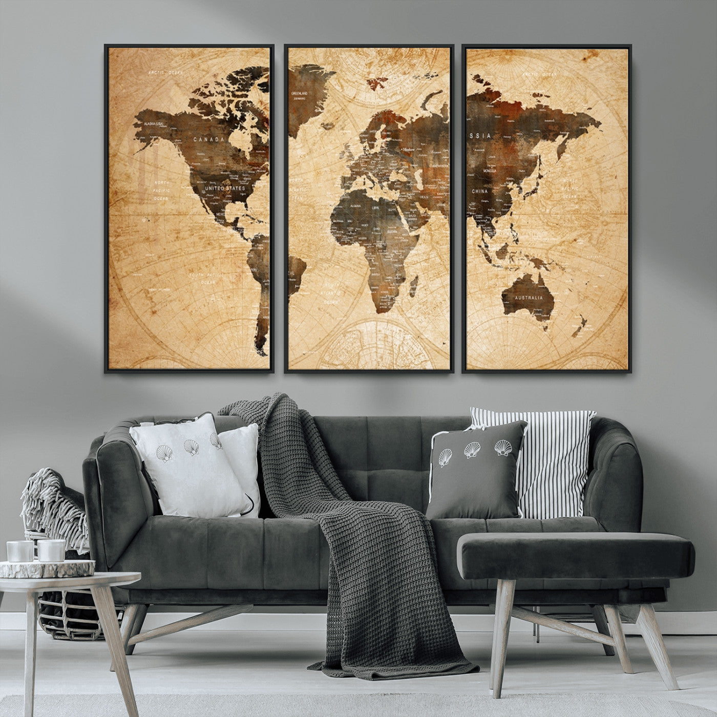 MGV-FC-48X32-3P - Push Pin World Map Canvas Print – Framed Wall Art for Couples to Track Their Travels – Anniversary