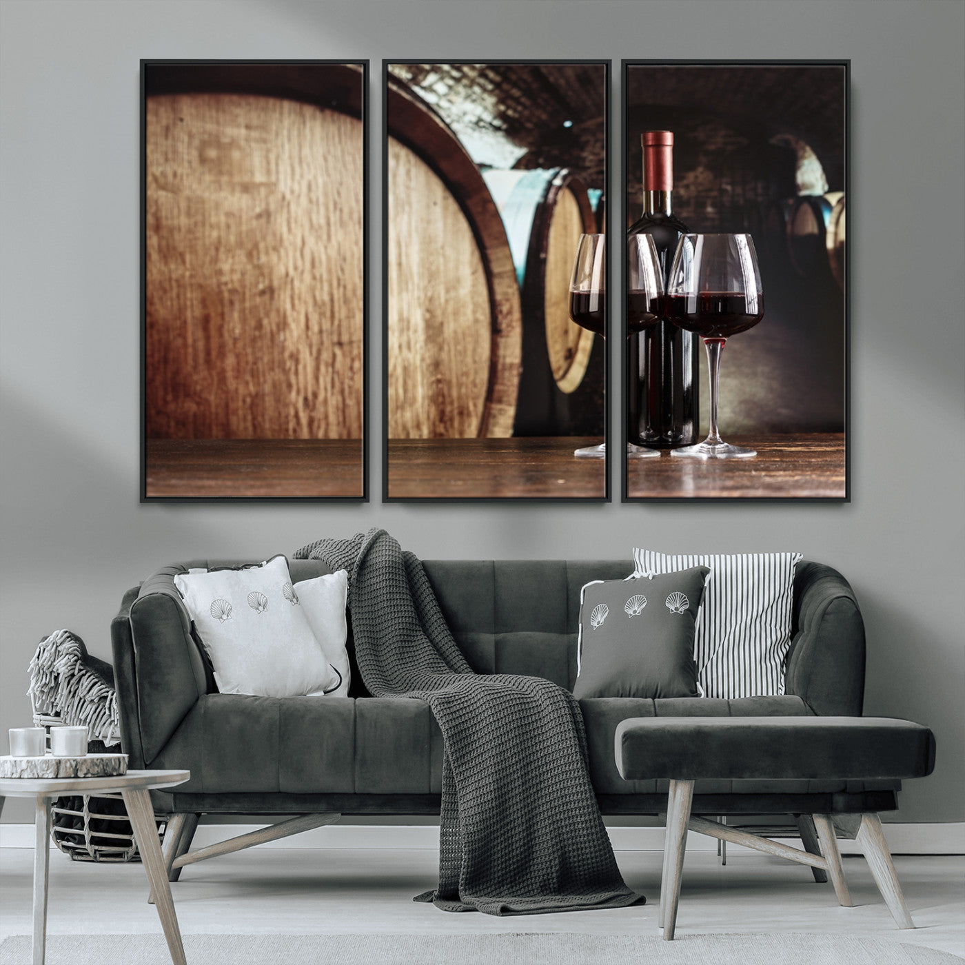 MGV-FC-48X32-3P - Wine and Barrel Wall Art Canvas Print