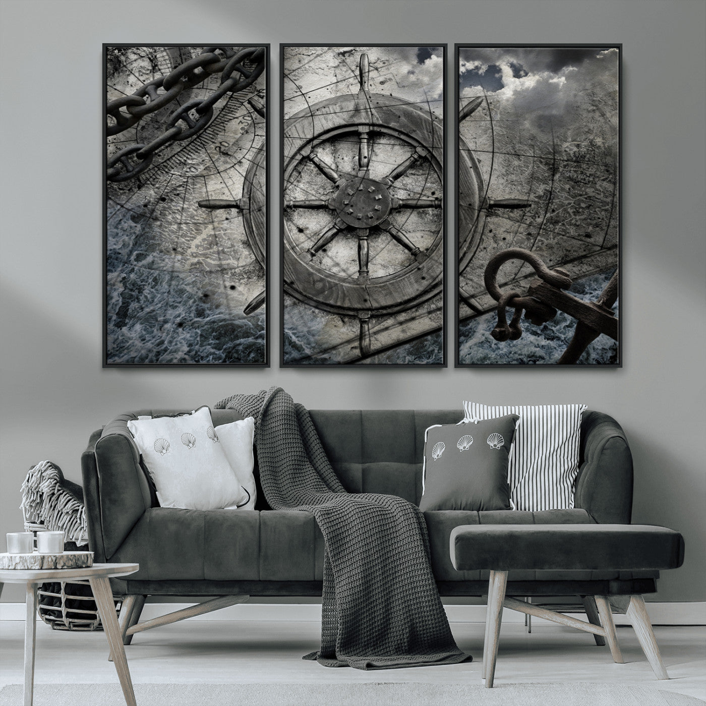 MGV-FC-48X32-3P - Ship Steering Wheel Vintage Wall Art Canvas Print