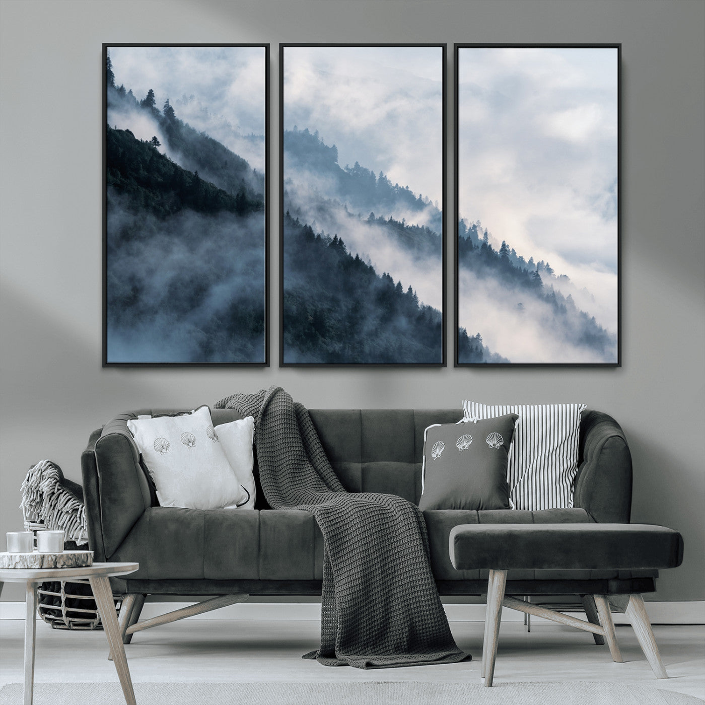 MGV-FC-48X32-3P - Foggy Forest Wall Art Canvas Print – Misty Mountain Landscape Decor – Ready to Hang Nature-Inspired