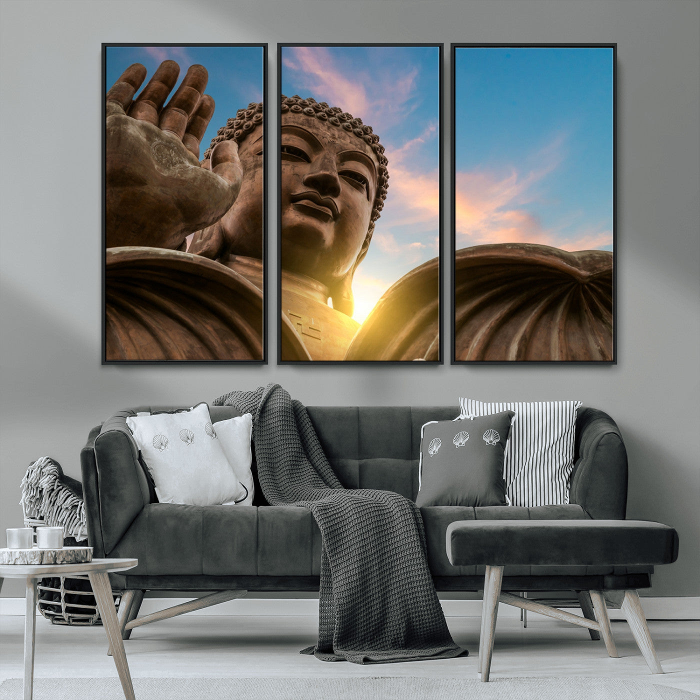 MGV-FC-48X32-3P - Buddha Statue and Daylight Wall Art, Buddha Statue Wall Art Canvas Print