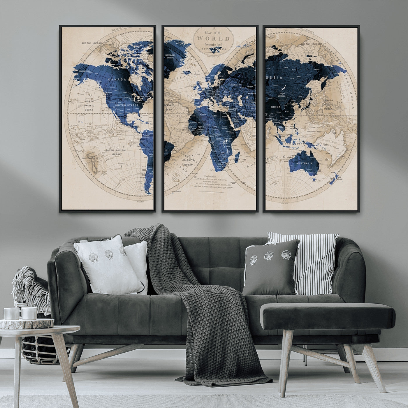 MGV-FC-48X32-3P - World Map Wall Art Canvas Print for Home and Office Decor