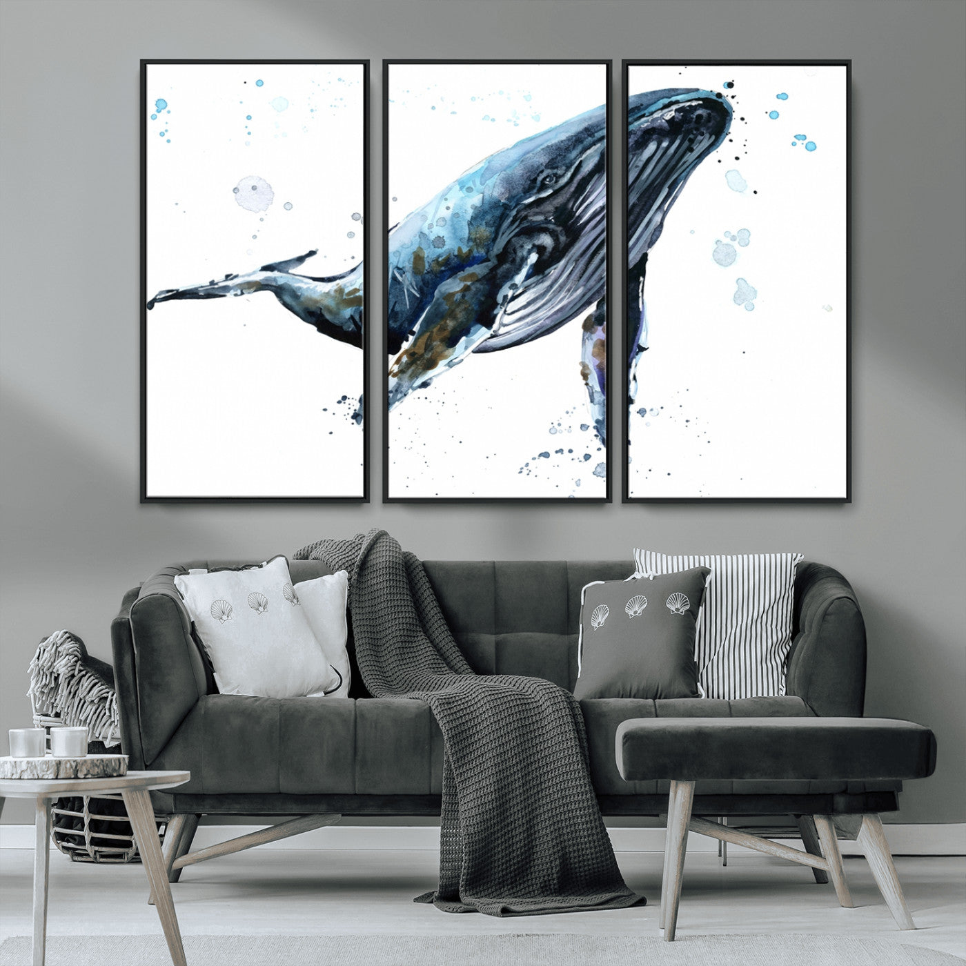 MGV-FC-48X32-3P - Watercolor Whale Wall Art Canvas Print