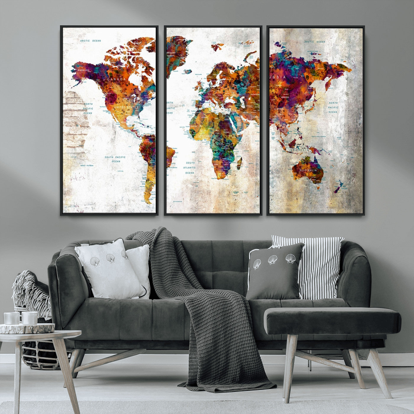 MGV-FC-48X32-3P - Push Pin World Map Canvas Print – Framed Wall Art for Couples to Track Their Travels – Anniversary