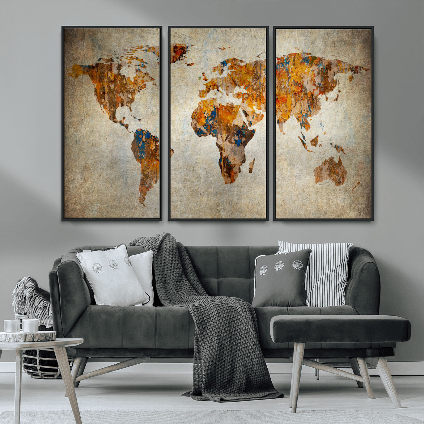 MGV-FC-48X32-3P - Push Pin World Map Canvas Print – Framed Wall Art for Couples to Track Their Travels – Anniversary