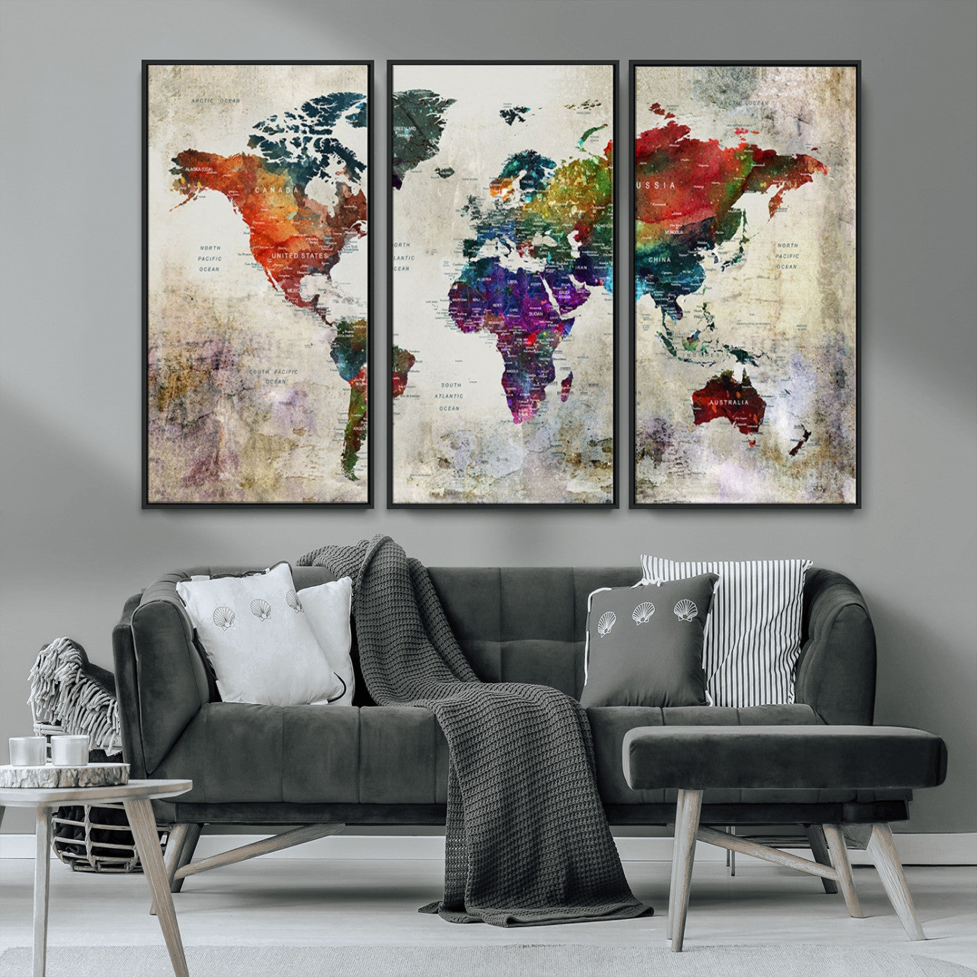 MGV-FC-48X32-3P - Push Pin World Map Canvas Print – Framed Wall Art for Couples to Track Their Travels – Anniversary
