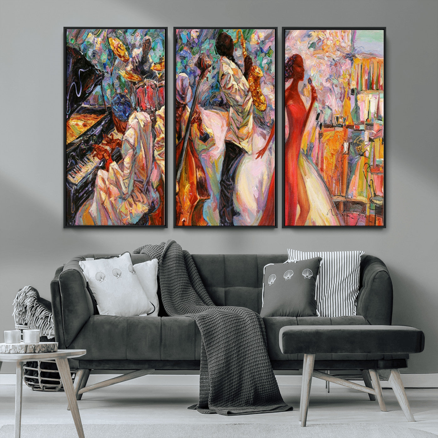 MGV-FC-48X32-3P - Abstract Afro American Jazz Canvas Wall Art | Music-Inspired Painting for Dining Room, Living Room,