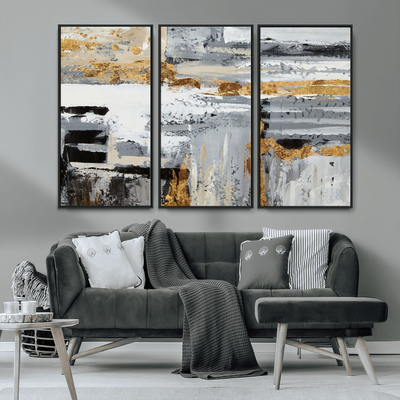 43177-MGV-CV-36X24-Abstract Painting Canvas Wall Art Print Paint Drip Art Brush Strokes Gray Artwork
