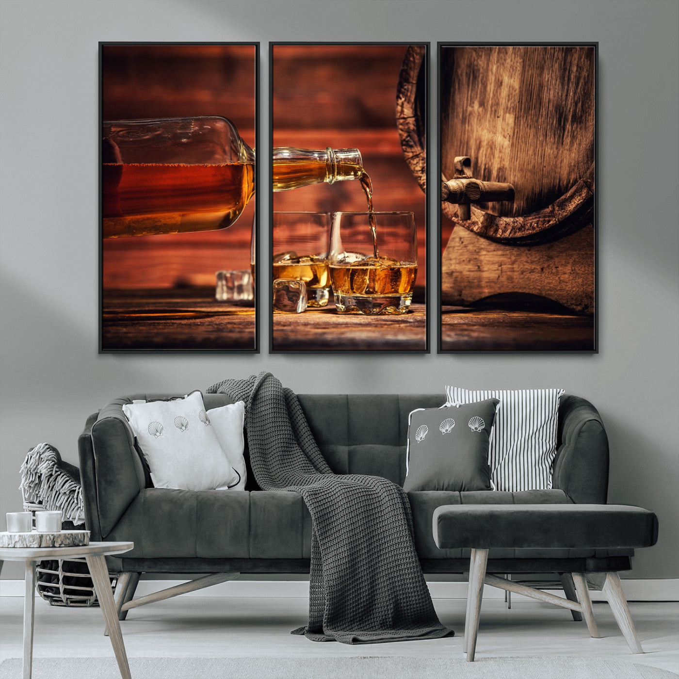 MGV-FC-48X32-3P - Whiskey and Cigar Canvas Wall Art | 3 Panel Bar Room Decor for Home Lounge, Office, or Man Cave |