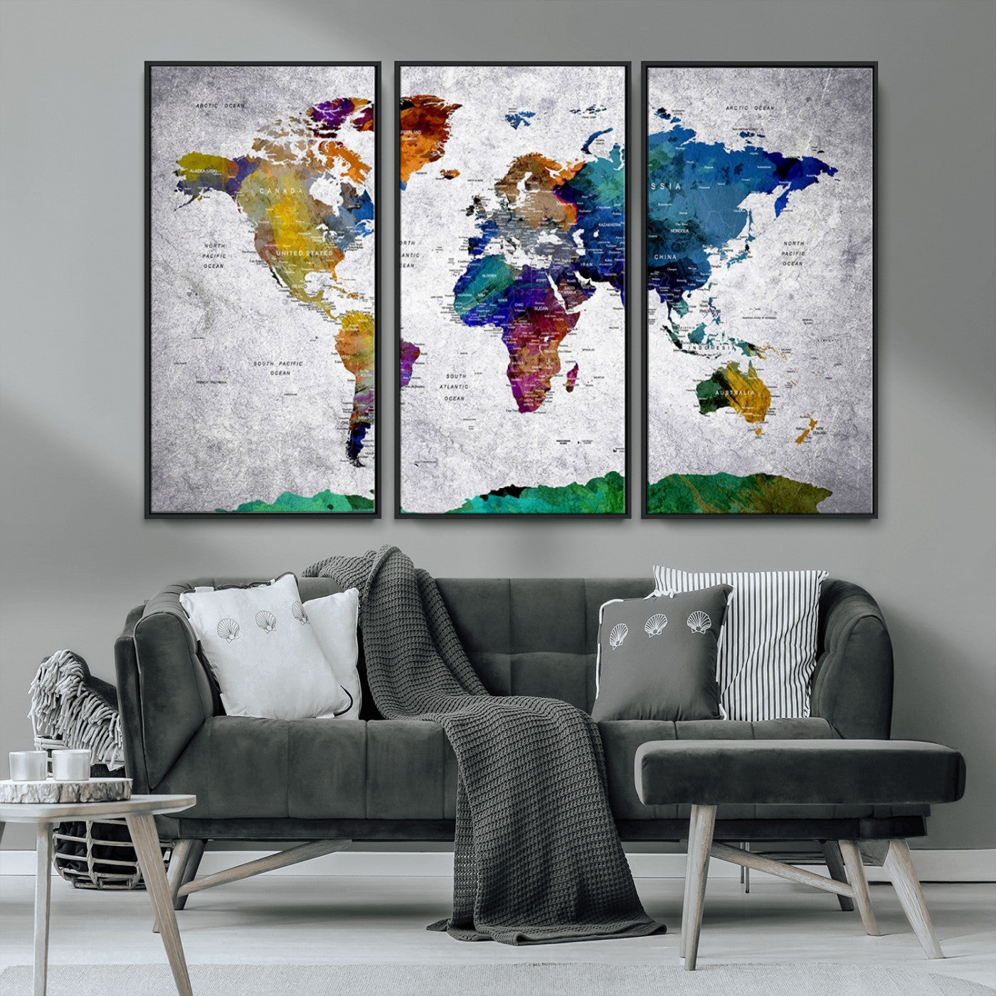 MGV-FC-48X32-3P - Push Pin World Map Canvas Print – Framed Wall Art for Couples to Track Their Travels – Anniversary