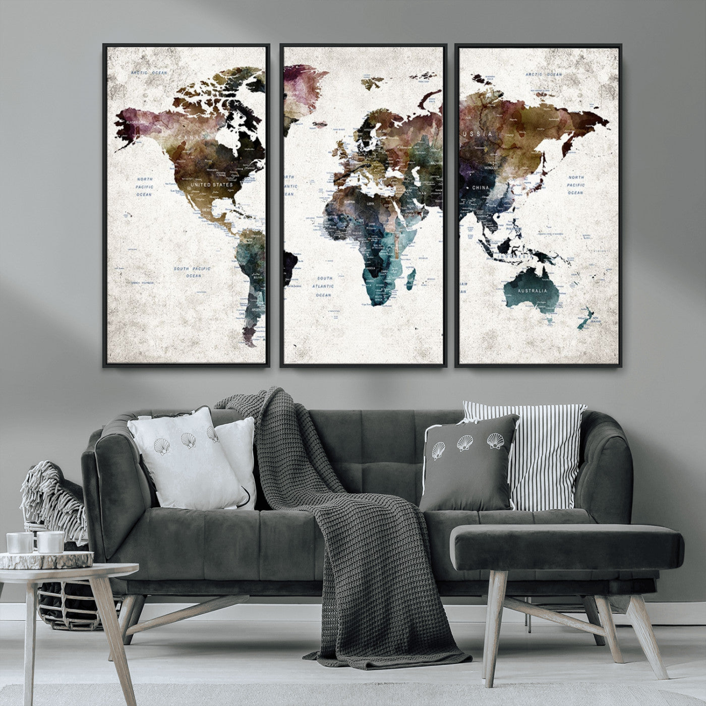 MGV-FC-48X32-3P - Push Pin World Map Canvas Print – Framed Wall Art for Couples to Track Their Travels – Anniversary
