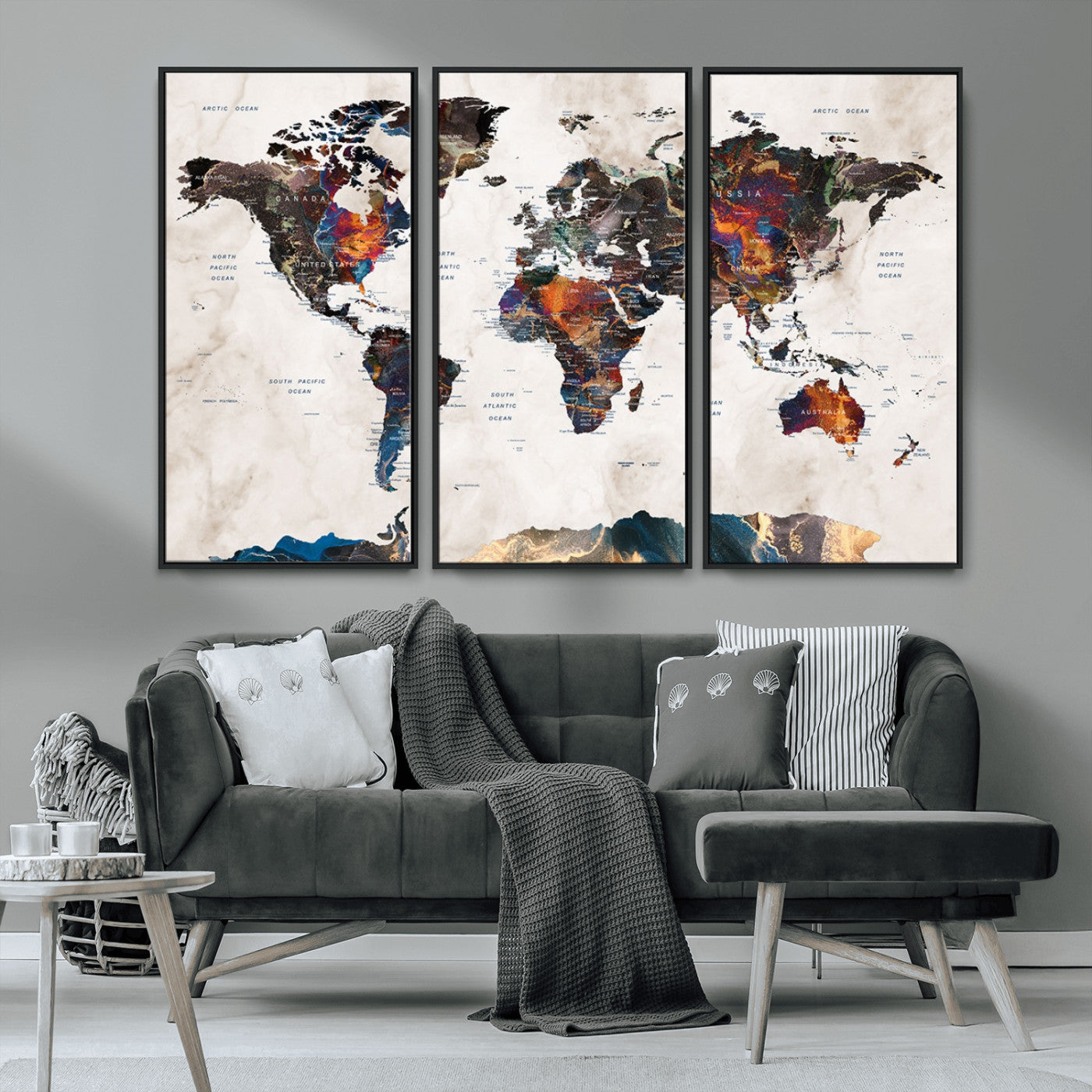 MGV-FC-48X32-3P - Push Pin World Map Canvas Print – Framed Wall Art for Couples to Track Their Travels – Anniversary