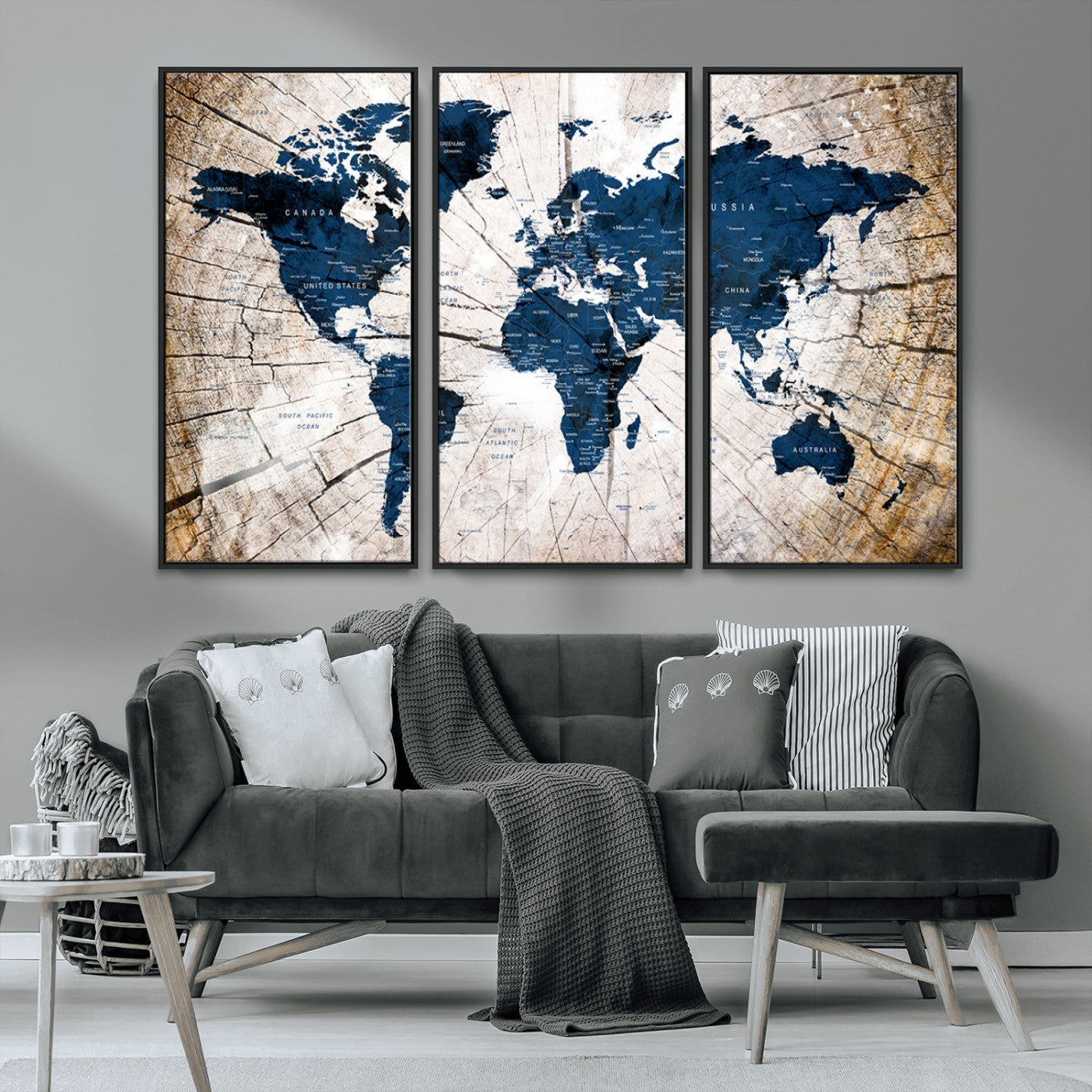 MGV-FC-48X32-3P - Push Pin World Map Canvas Print – Framed Wall Art for Couples to Track Their Travels – Anniversary
