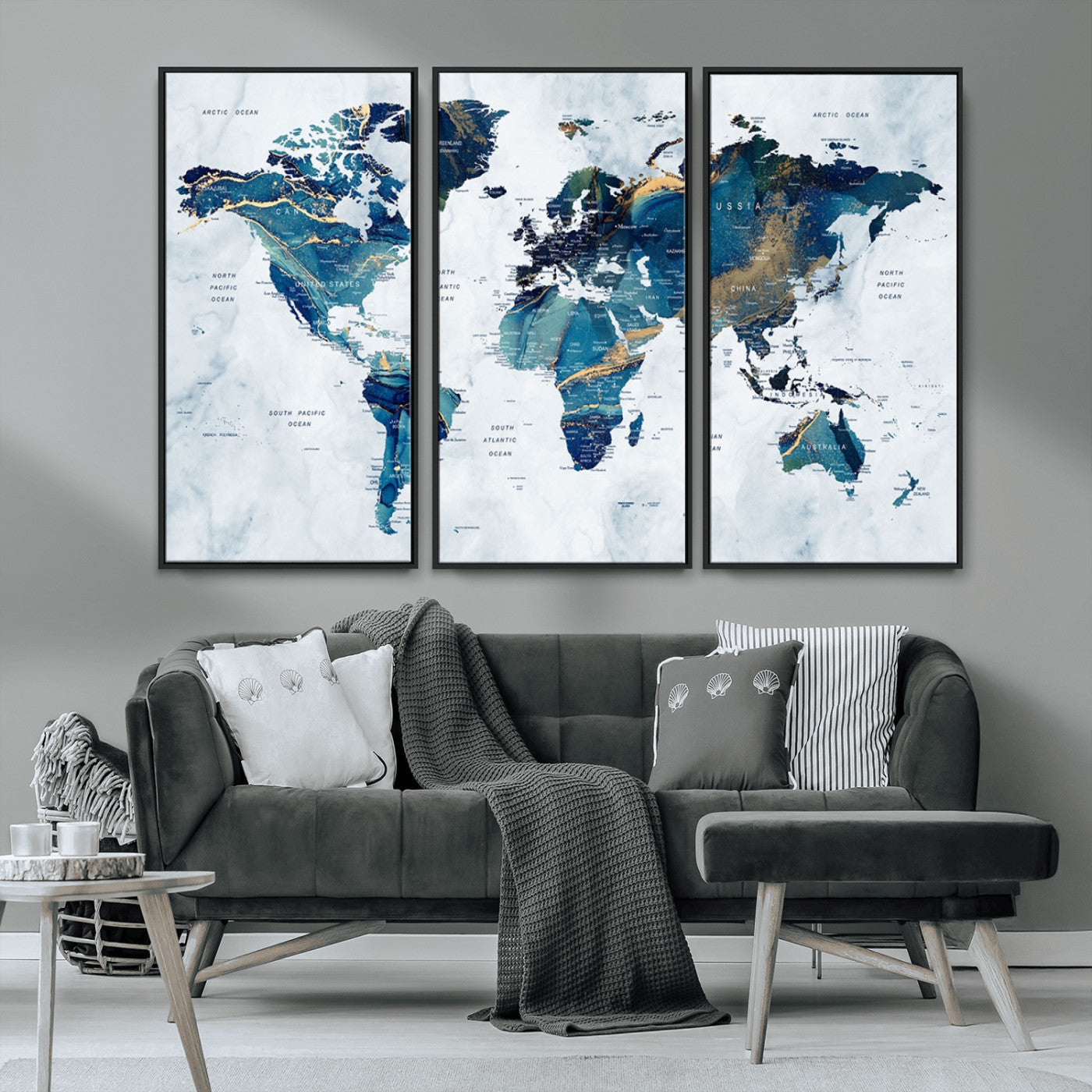 MGV-FC-48X32-3P - Push Pin World Map Canvas Print – Framed Wall Art for Couples to Track Their Travels – Anniversary