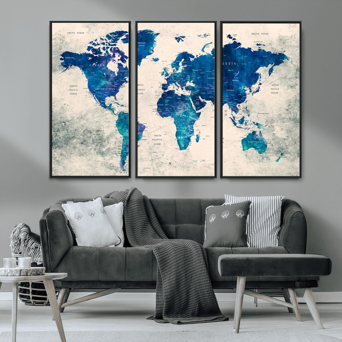 MGV-FC-48X32-3P - Push Pin World Map Canvas Print – Framed Wall Art for Couples to Track Their Travels – Anniversary