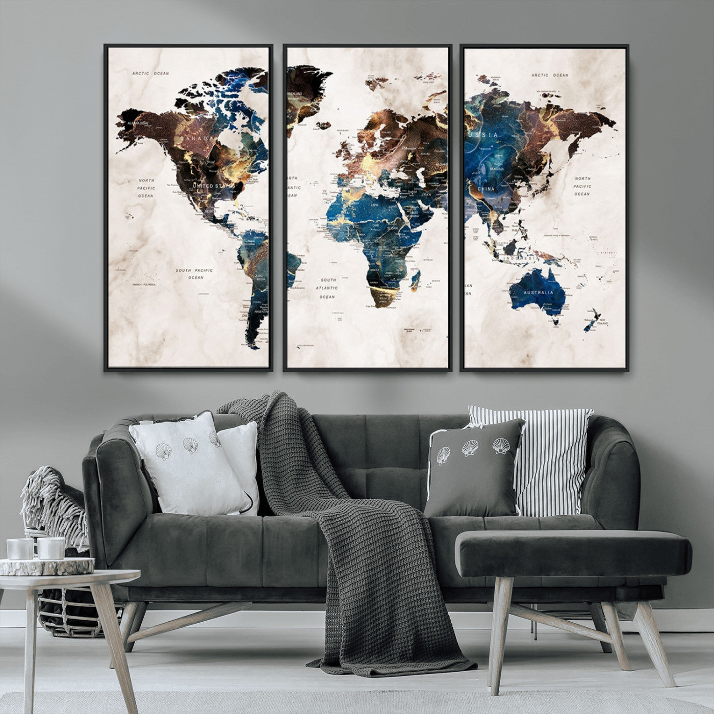 MGV-FC-48X32-3P - Push Pin World Map Canvas Print – Framed Wall Art for Couples to Track Their Travels – Anniversary
