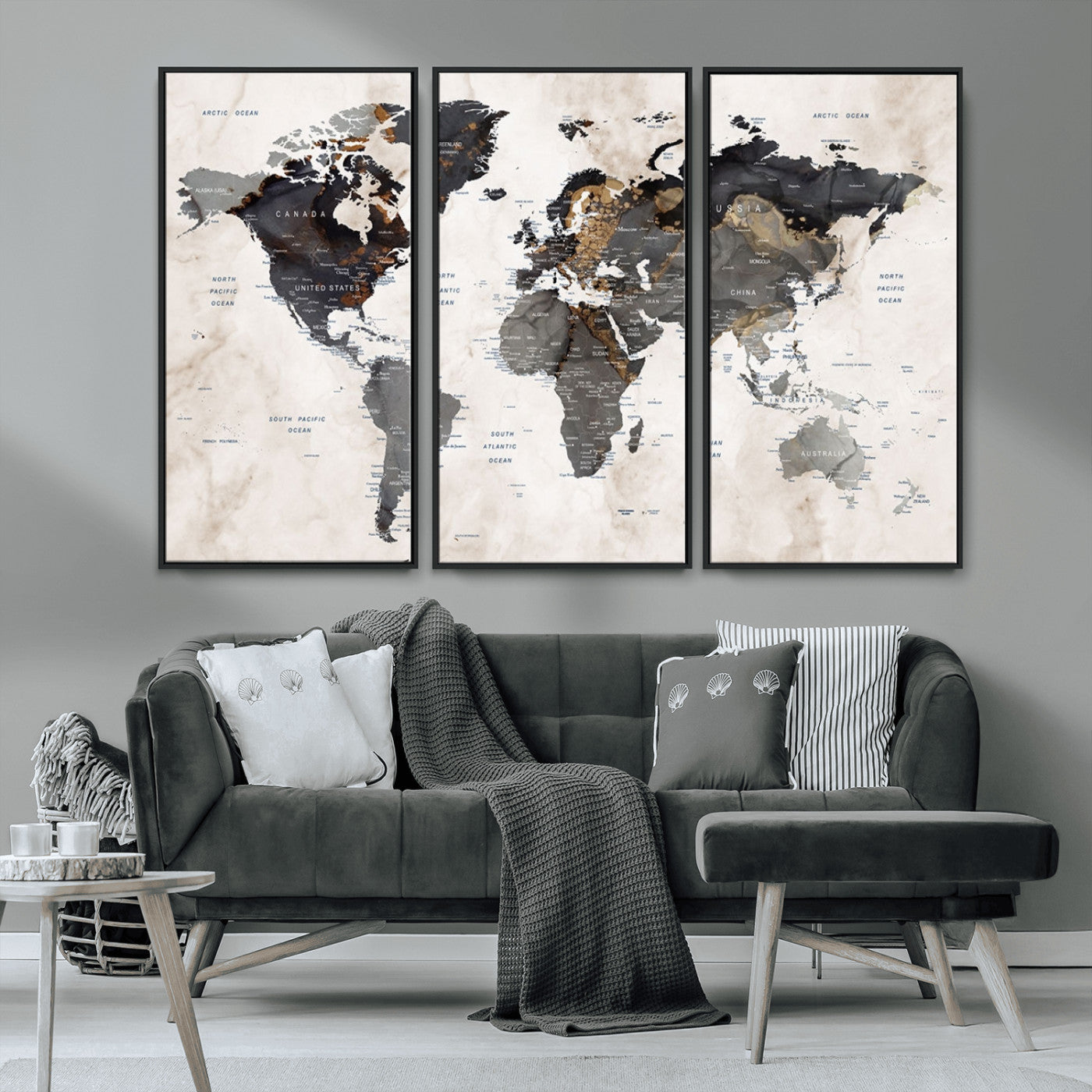 MGV-FC-48X32-3P - Push Pin World Map Canvas Print – Framed Wall Art for Couples to Track Their Travels – Anniversary