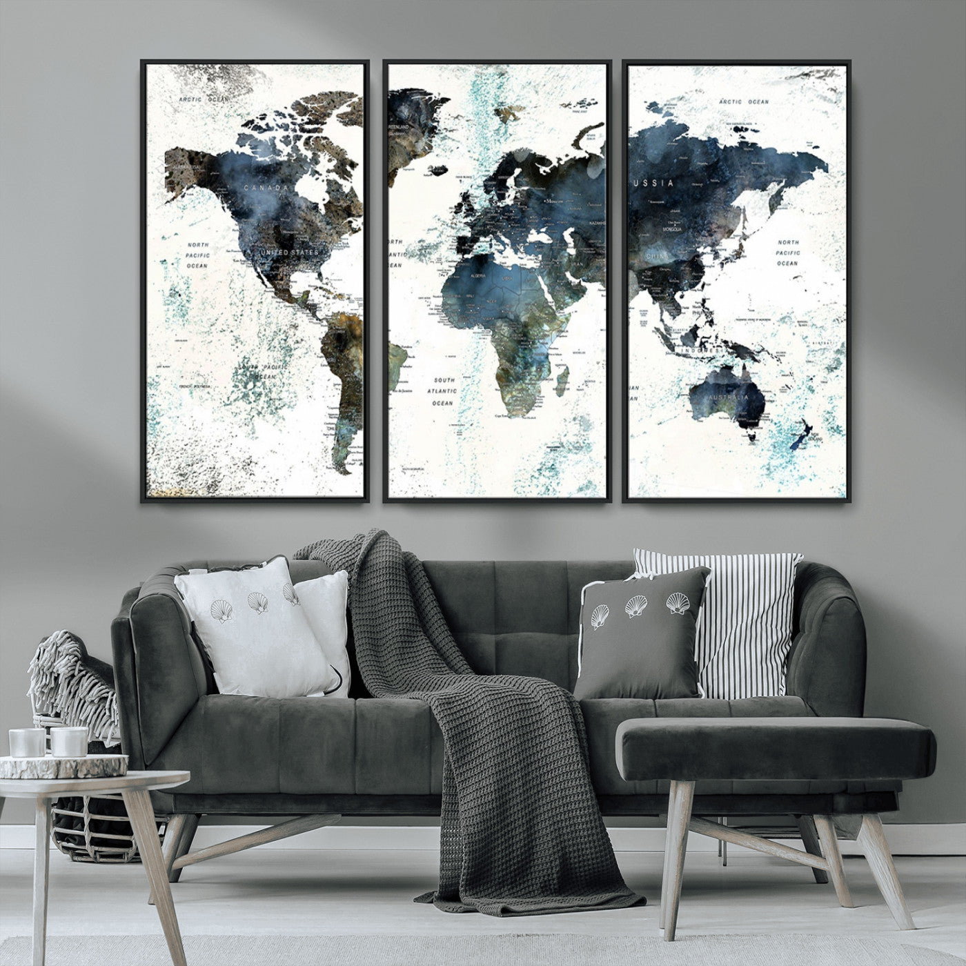 MGV-FC-48X32-3P - Push Pin World Map Canvas Print – Framed Wall Art for Couples to Track Their Travels – Anniversary