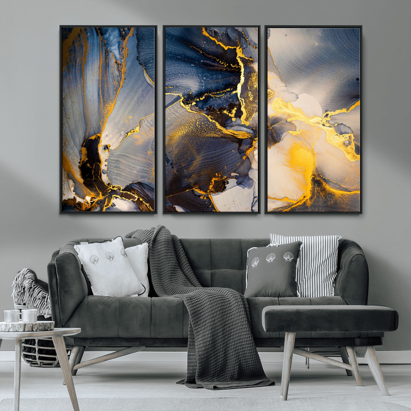 42100-MGV-CV-36X24-Large Abstract Wall Art Print - Gold and Blue Abstract Canvas Wall Art | Fluid Ink Modern Luxury Wall Decor for Living Room Decor