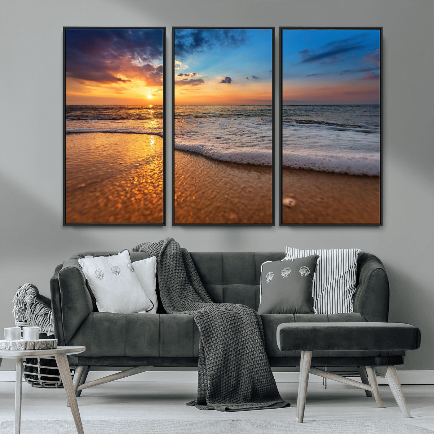 MGV-FC-48X32-3P - Sunset and Beach at Night Wall Art Canvas Print