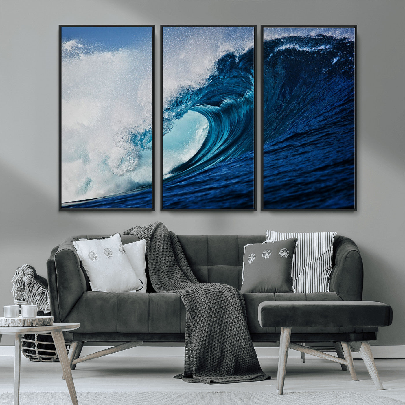 MGV-FC-48X32-3P - Ocean Wave at Sunset Canvas Art, Large Wall Print of Vibrant Water Waves, Coastal Art for Living Room and Dining Room Decor