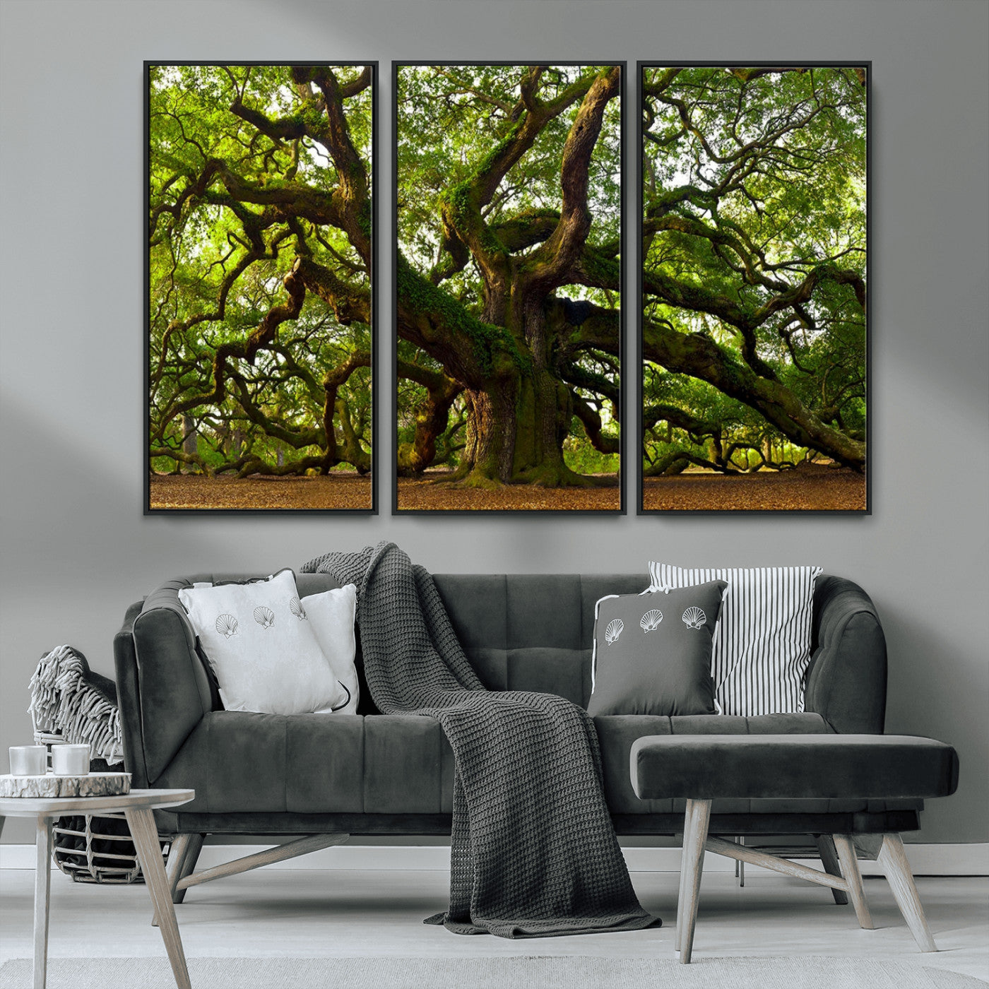 MGV-FC-48X32-3P - Angel Oak Tree Wall Art Canvas Print | Forest Tree Nature Photography Print on Canvas | Large Triptych Art for Living Room or Office Decor