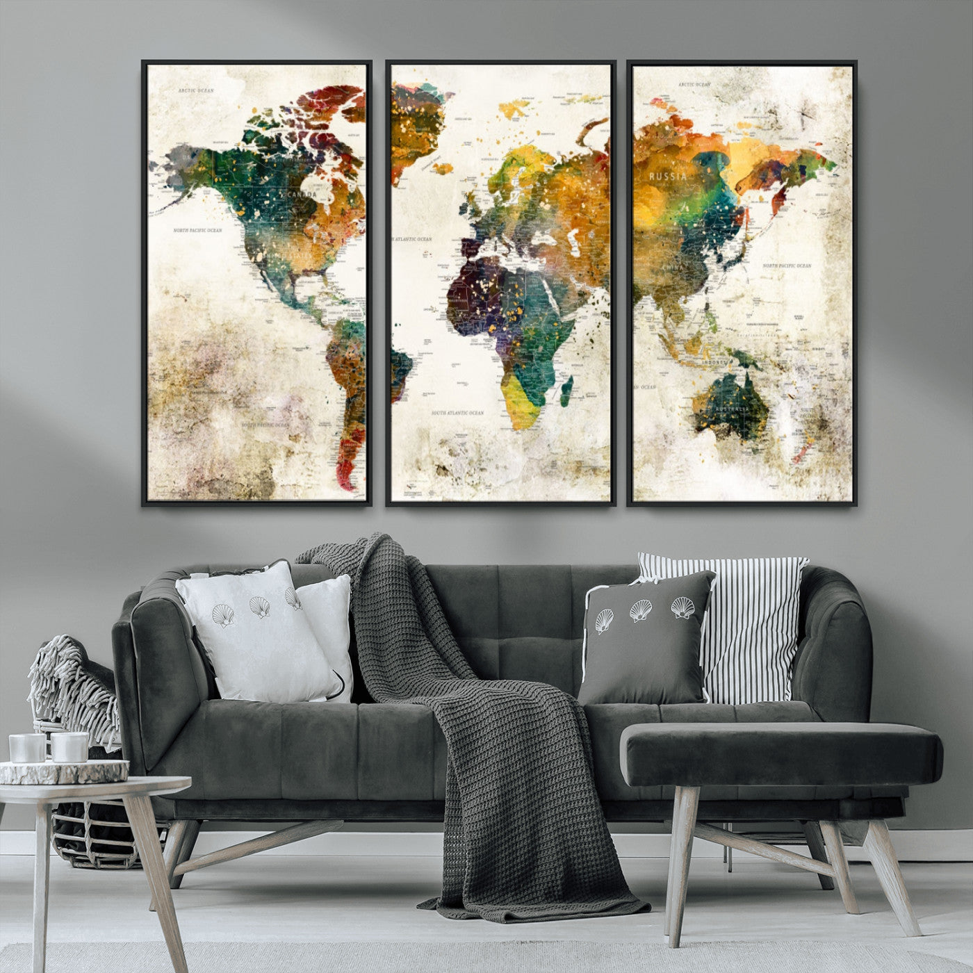MGV-FC-48X32-3P - Push Pin World Map Canvas Print – Framed Wall Art for Couples to Track Their Travels – Anniversary