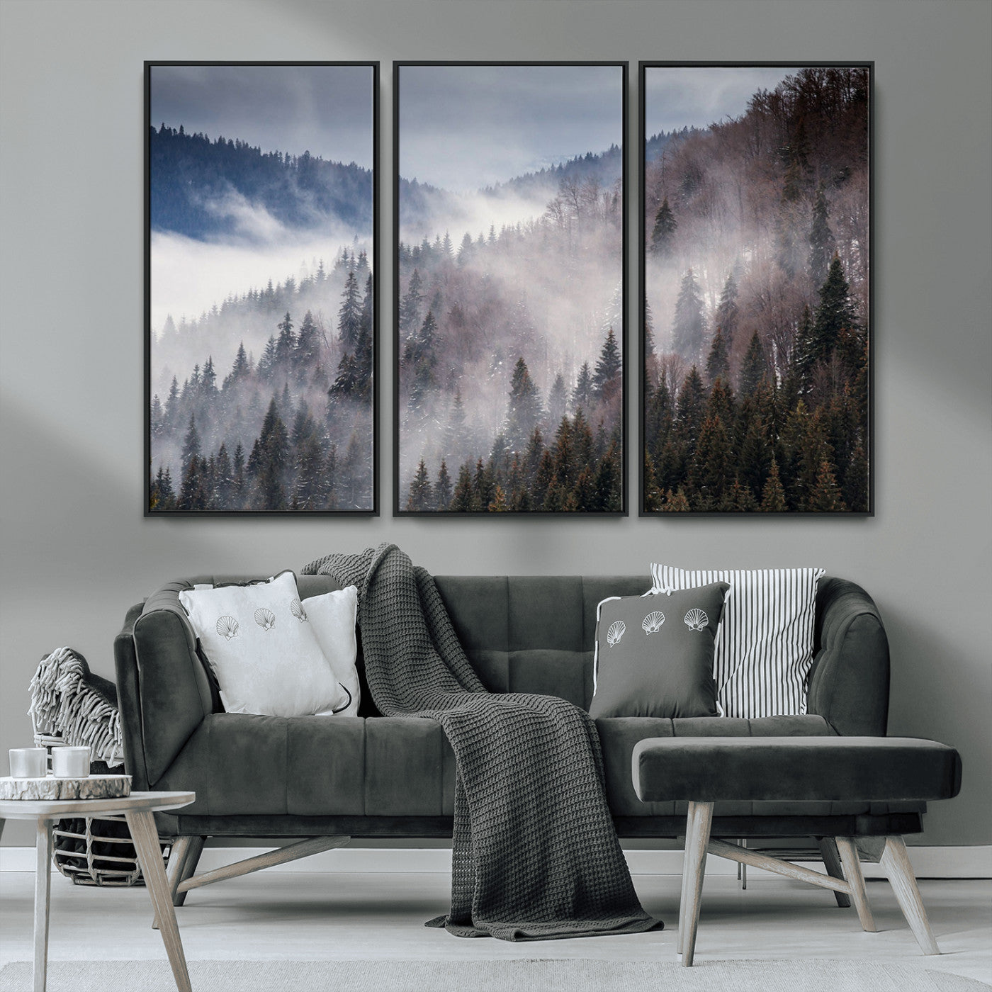 MGV-FC-48X32-3P - Beautiful Rising Fog in Winter Mountain Landscape - Framed Rising Fog in Winter Mountain Canvas