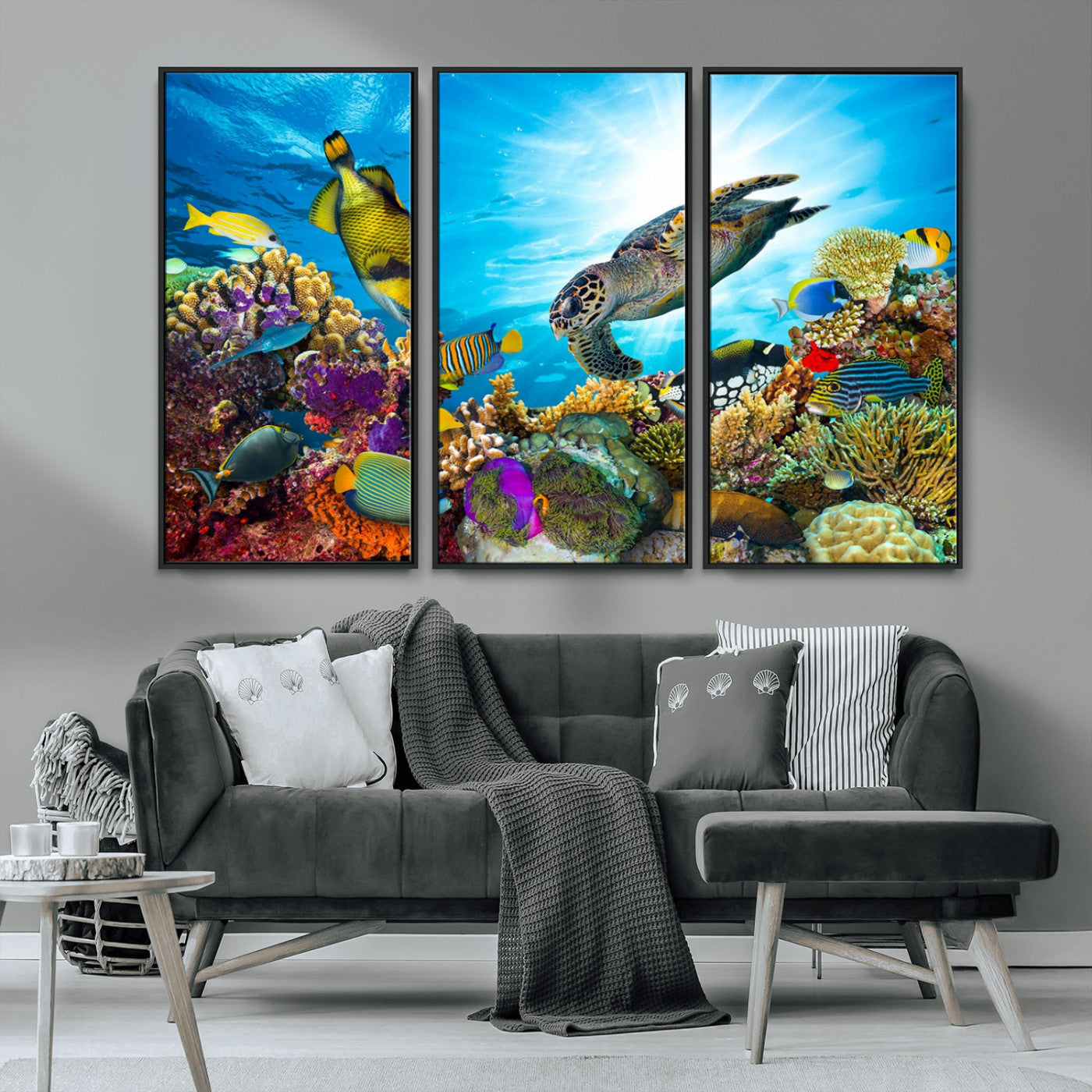 MGV-FC-48X32-3P - Sea Turtle Coral Reef Wall Art Print – Colorful Underwater Canvas Print – Tropical Ocean Marine Life Artwork – Perfect for Coastal Home Decor