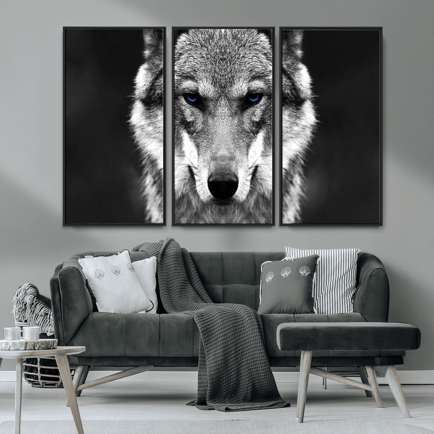 MGV-FC-48X32-3P - Black and White Wild Wolf Wall Art Canvas Print