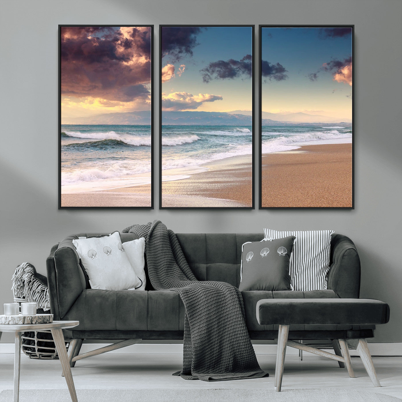 MGV-FC-48X32-3P - Cloudy Weather Beach Sunset Canvas Print | Sunrise Wall Art Canvas Print