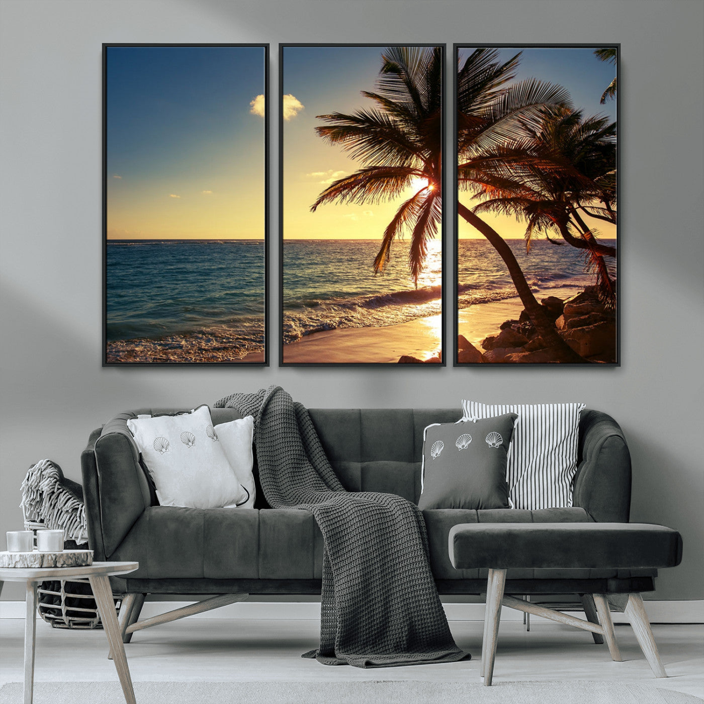 MGV-FC-48X32-3P - Sunset Palm Trees Wall Art Canvas Print