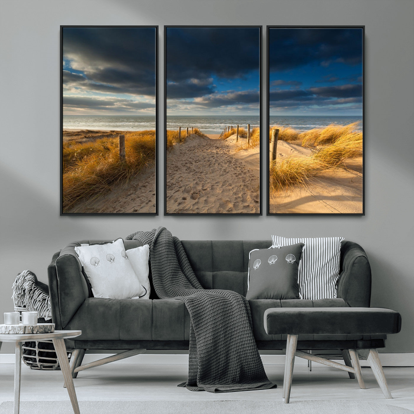 MGV-FC-48X32-3P - Ocean Beach Dark Clouds Wall Art Canvas Print