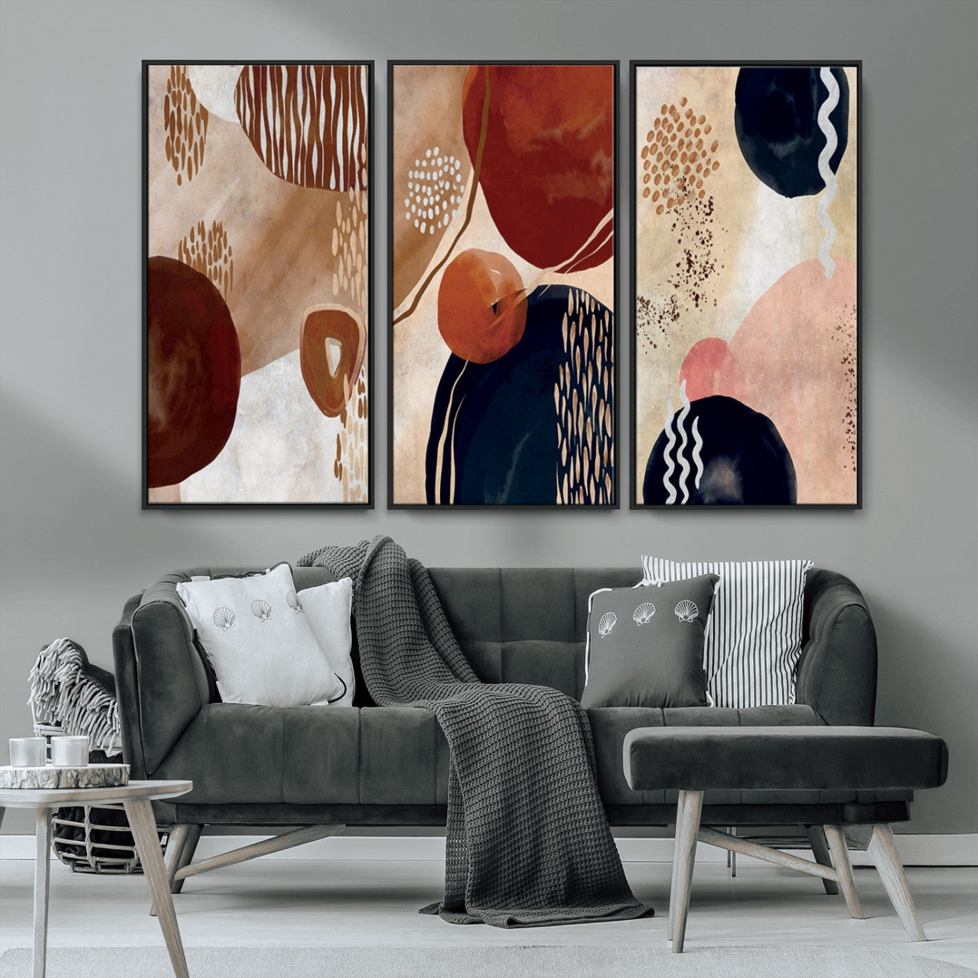 MGV-FC-48X32-3P - Boho Wall Art Canvas Print Set Mid-Century Prints Bohemian Wall Artwork Prints Boho Neutral