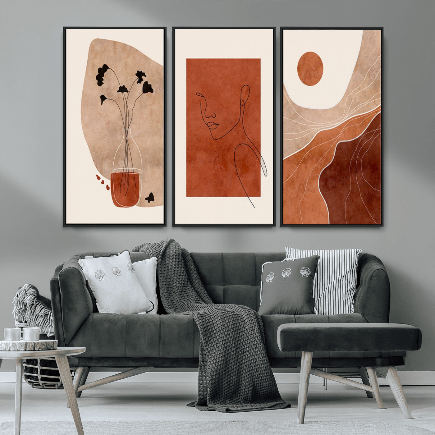 MGV-FC-48X32-3P - Boho Sunset Mountain Canvas Print, Modern Boho Sunset Mountain Landscape Triptych – Giclée Canvas