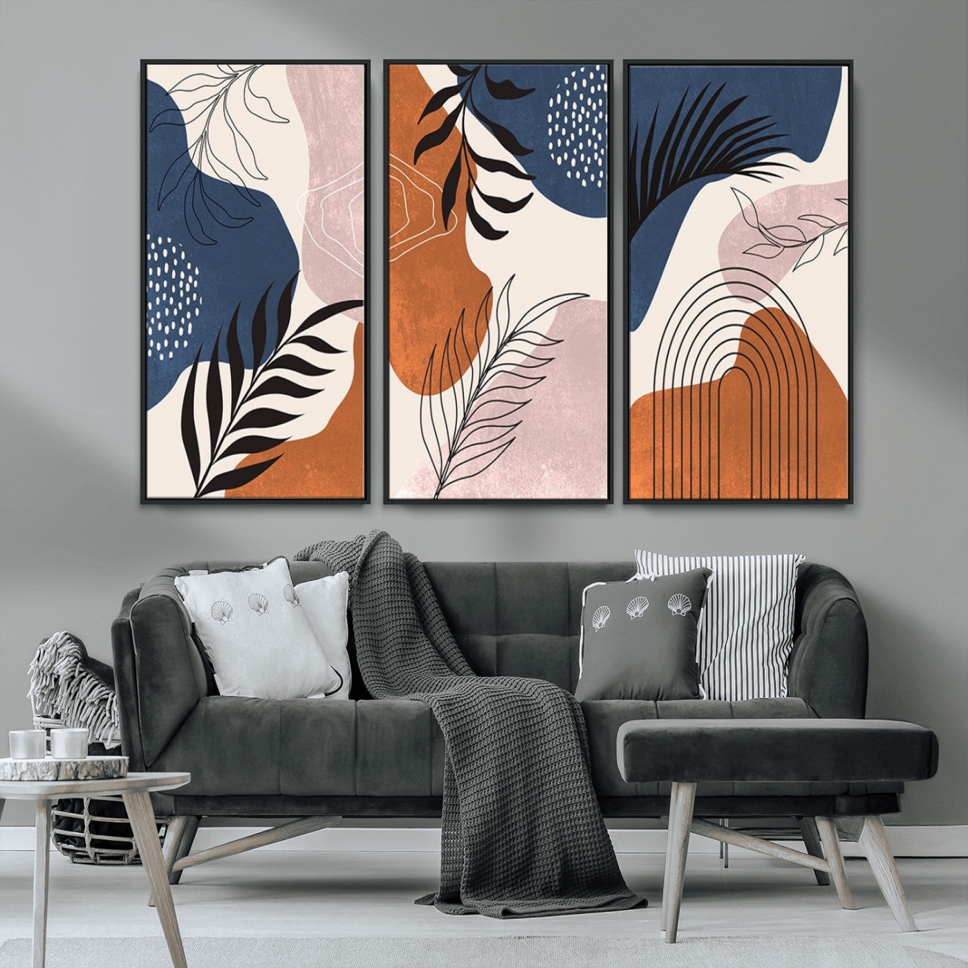 MGV-FC-48X32-3P - Boho Wall Art Canvas Print Set Mid-Century Prints Bohemian Wall Artwork Prints Boho Neutral,