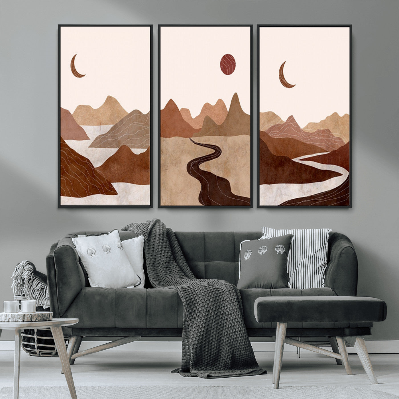 MGV-FC-48X32-3P - Boho Wall Art Canvas Print Set Mid-Century Prints Bohemian Wall Artwork Prints Boho Neutral