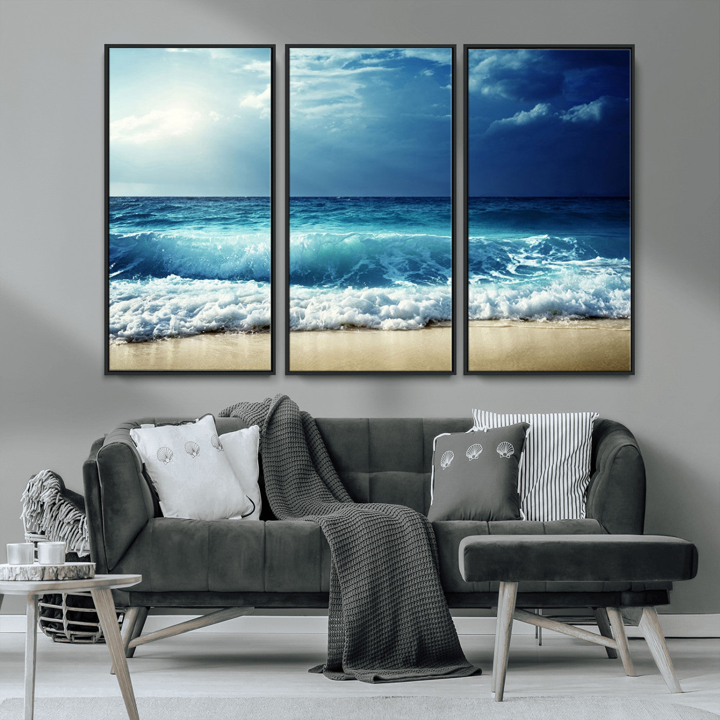 MGV-FC-48X32-3P - Majestic Ocean Wave Wall Art Canvas | 3 Panel Large Seascape Print for Living Room, Bedroom, Office Decor, Ready to Hang