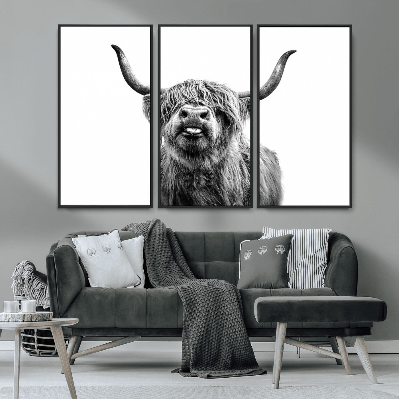 MGV-FC-48X32-3P - Fanny Scottish Highland Cow Cattle Art Print Farmhouse Wall Art Canvas Print