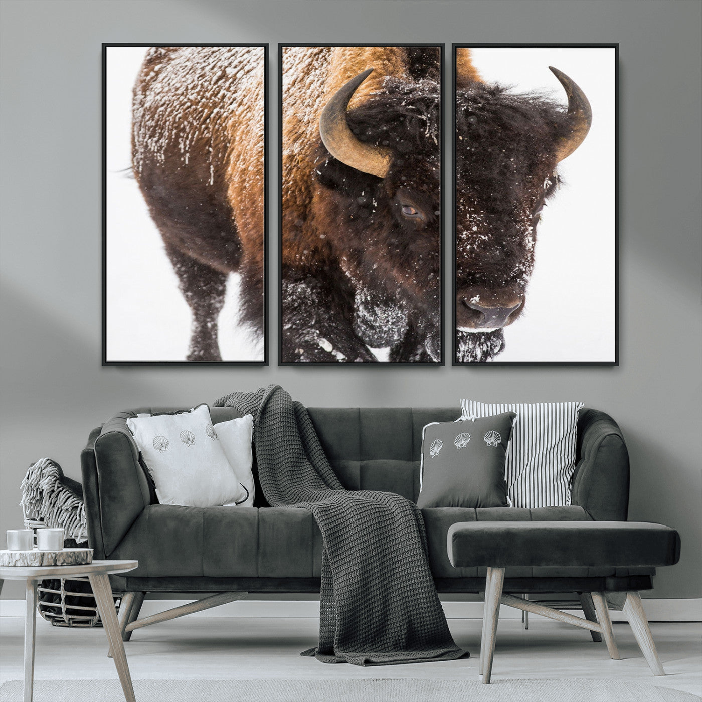 MGV-FC-48X32-3P - Bison Wall Art Canvas Print For Farmhouse, Wild Animal Wall Art