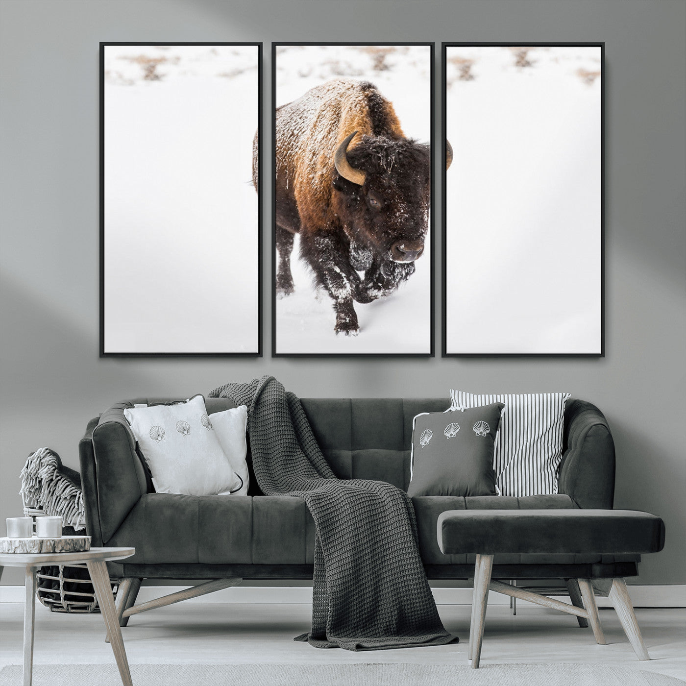 MGV-FC-48X32-3P - Bison Winter Wall Art Canvas Print For Farmhouse Decor