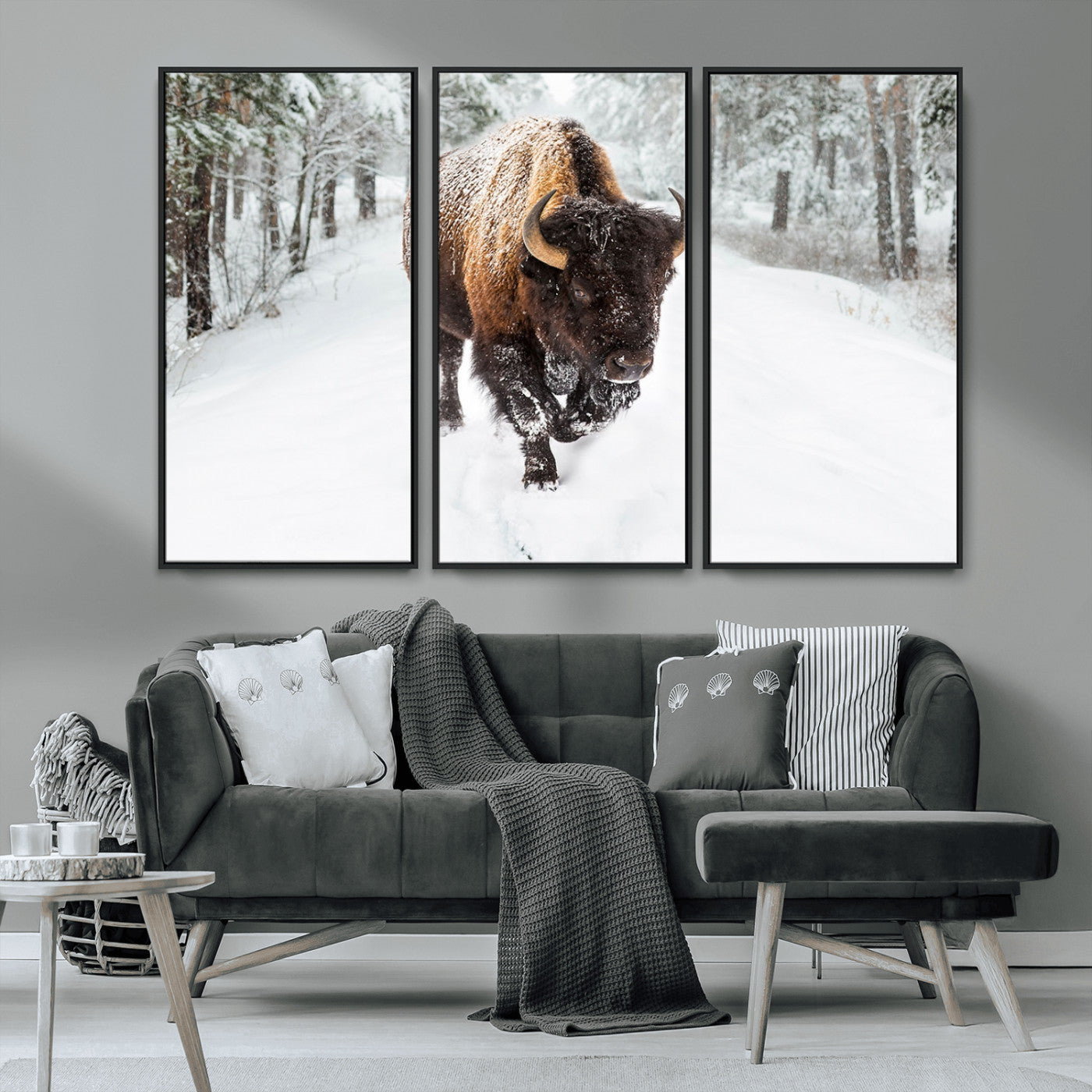 MGV-FC-48X32-3P - Bison Wall Art Canvas Print For Farmhouse, Animal Canvas Print, Wild Animal Wall Art
