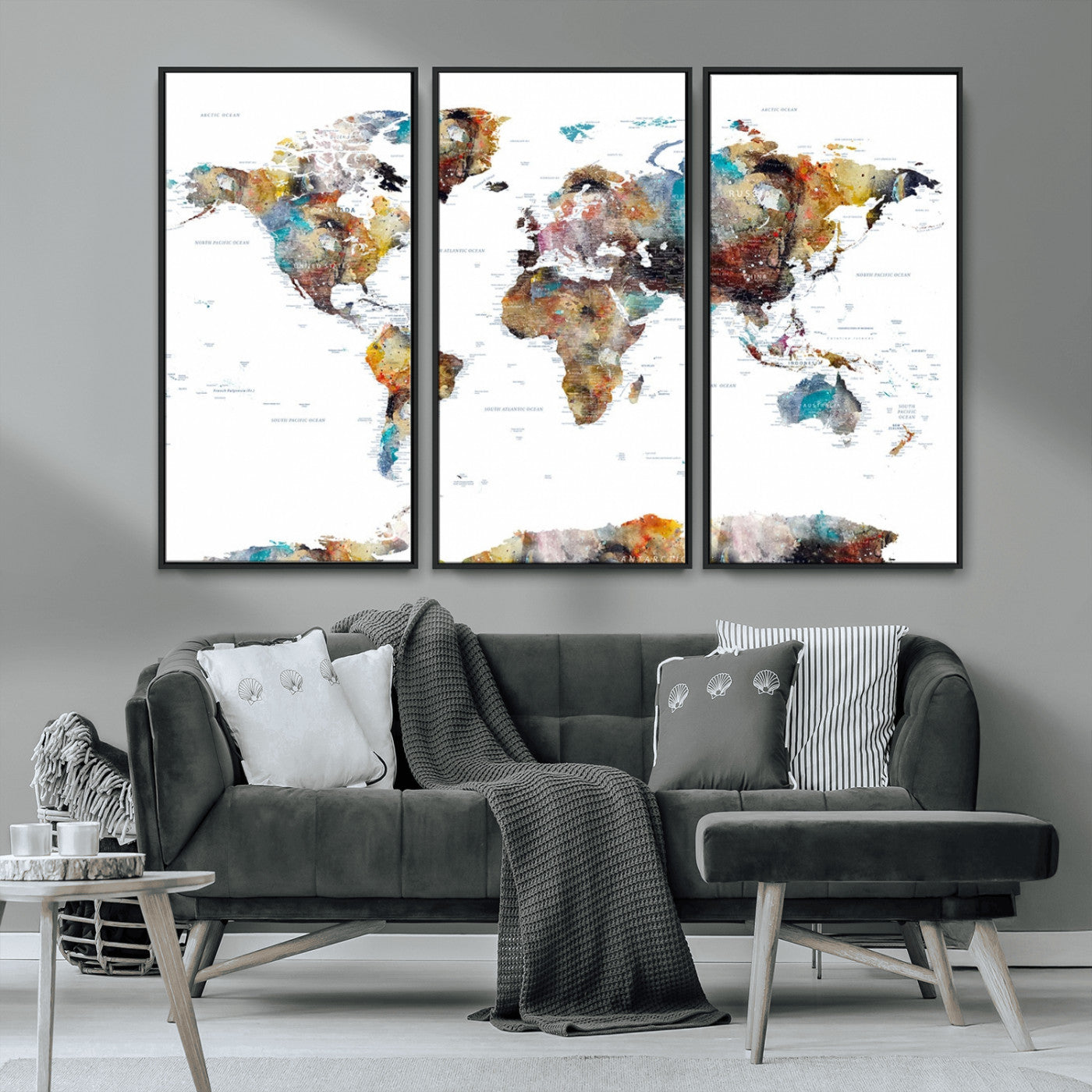MGV-FC-48X32-3P - Push Pin World Map Canvas Print – Framed Wall Art for Couples to Track Their Travels – Anniversary