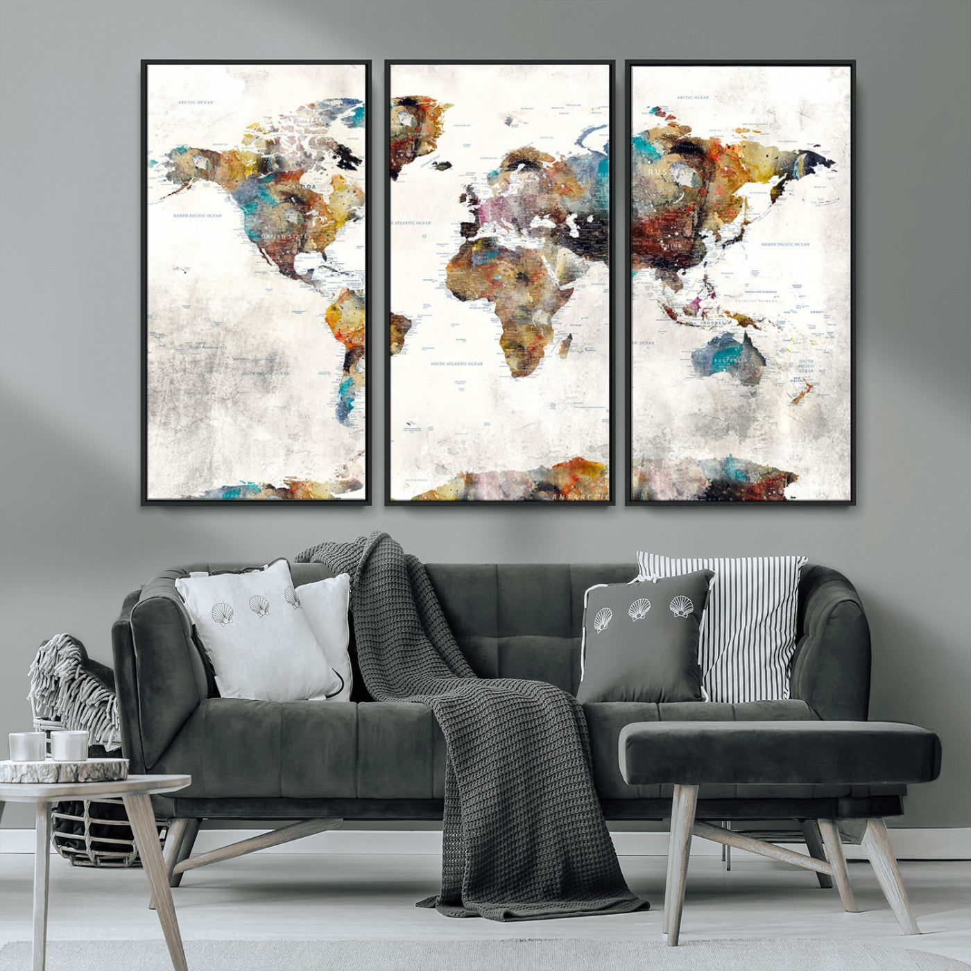 MGV-FC-48X32-3P - Push Pin World Map Canvas Print – Framed Wall Art for Couples to Track Their Travels – Anniversary