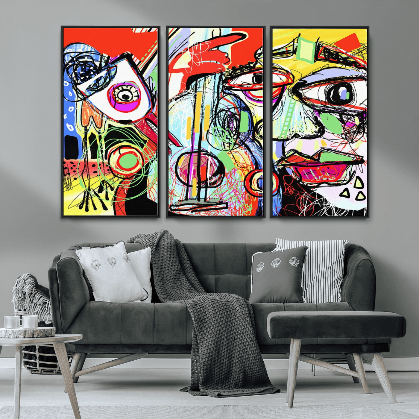 MGV-FC-48X32-3P - Picasso Style Art Abstract Canvas Wall Art Print , Colorful Abstract Artwork