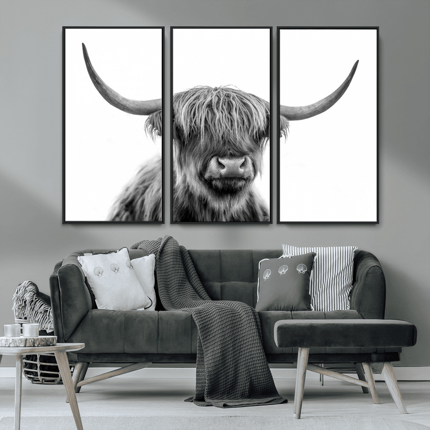 MGV-FC-48X32-3P - Scottish Highland Cow Cattle Art Print Wall Art Canvas Print for Farmhouse Decor, Framed Scottish