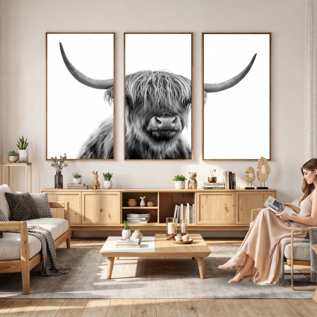75503-_Poster-30x20 - Scottish Highland Cow Cattle Art Print Wall Art Canvas Print for Farmhouse Decor, Framed Scottish