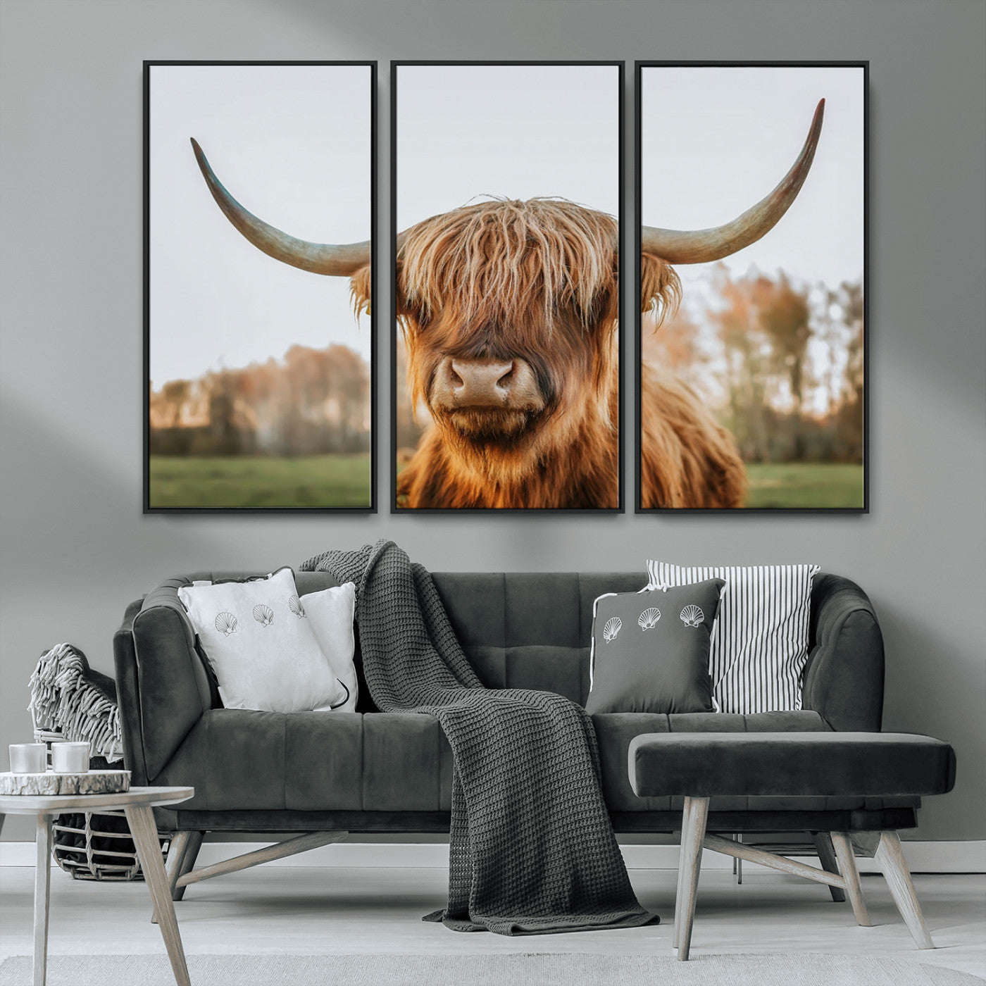 MGV-FC-48X32-3P - Highland Cow Animal Scottish Cattle Art Print Farmhouse Wall Art Canvas Print