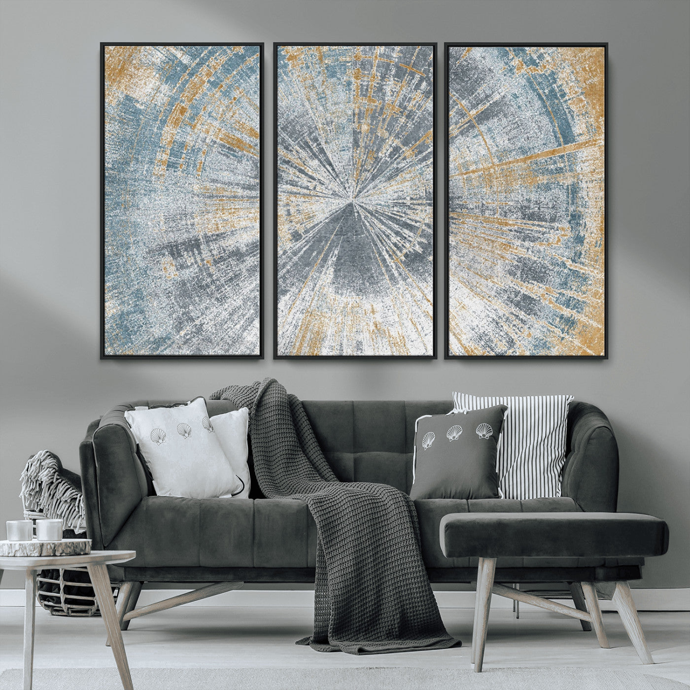 MGV-FC-48X32-3P - Radiant Abstract Wood Rings Canvas Art – Modern Triptych Wall Decor for Living Room or Farmhouse Decor